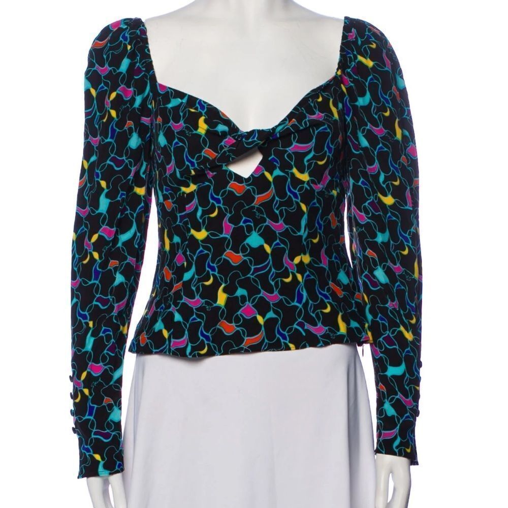 STAUD Josephine Top Long Sleeve Sweetheart Neckline Multicolor Jewel Tones sz 2
